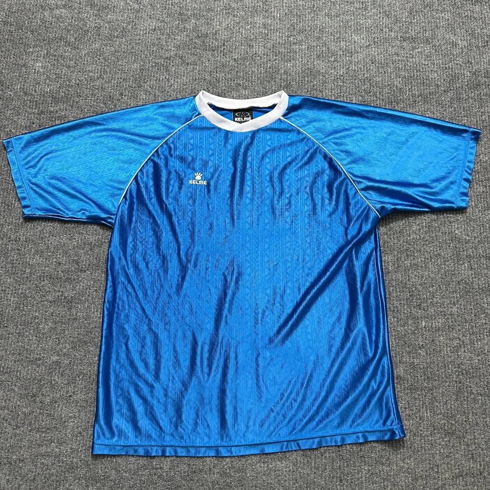 Kelme Futbol Mens Soccer Jersey XL Blue Vintage #4 Shirt Short Sleeve‎
